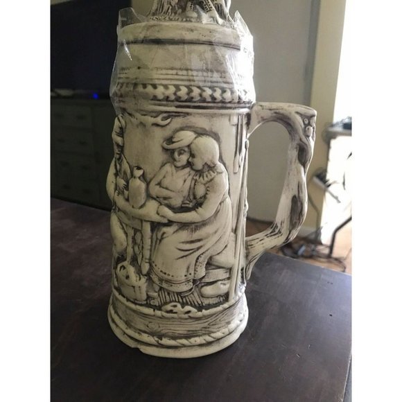 Handmade Beer Stein Mug w/  Friends and Dog drinking - unique - Picture 3 of 8